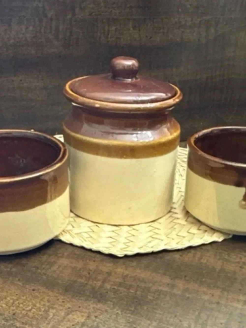 Brown and Cream Stoneware Canister Set